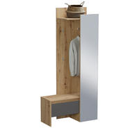 KOMPAKTGARDEROBE grau, Eiche 90 x 189 cm, Garderobe mit Spiegel - Eichefarben/Grau, Holzwerkstoff (90/189/39cm) - Inn.Furn
