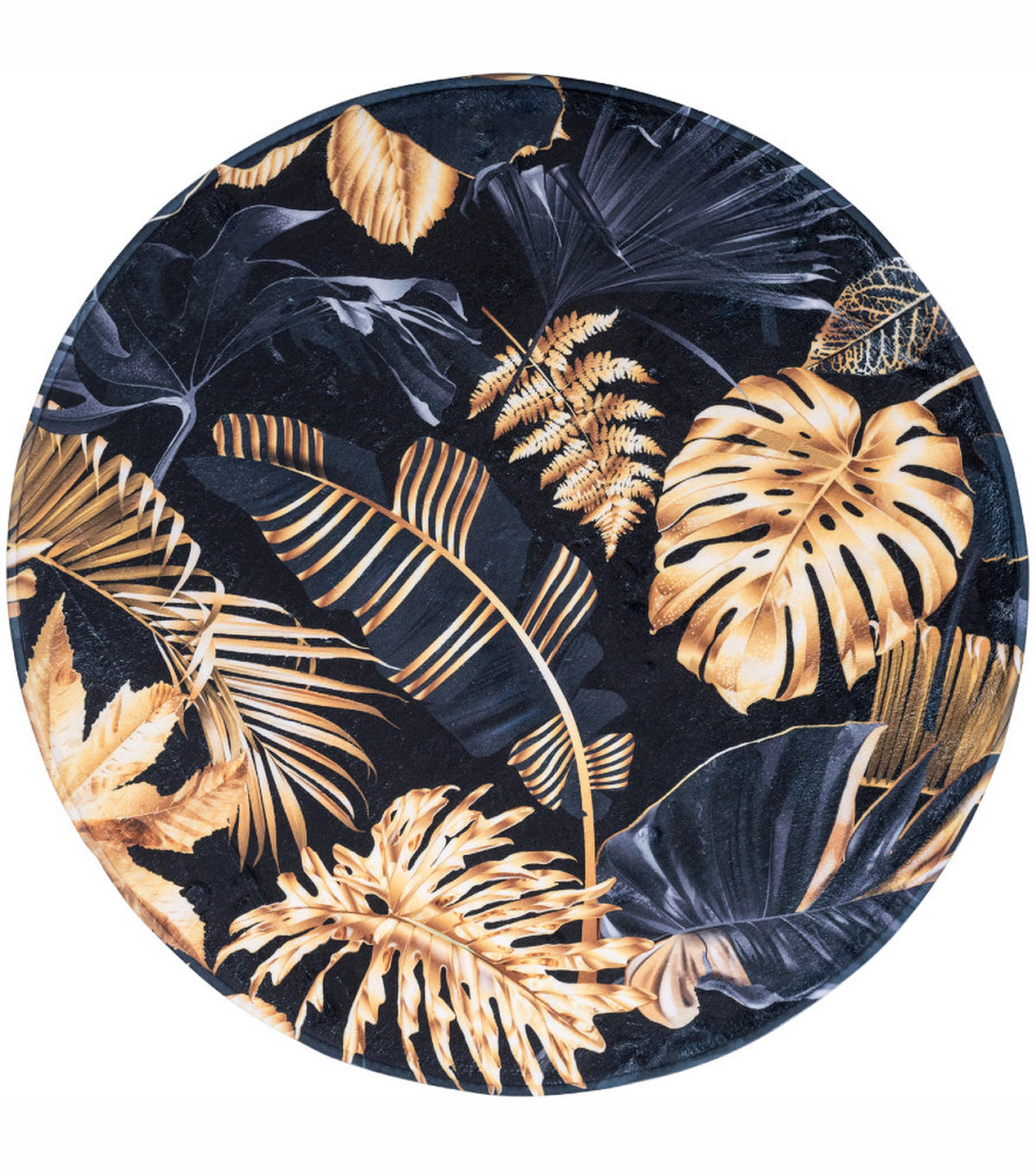 BADTEPPICH rund Golden Leaves Ø 80 cm - Schwarz, Textil (80/80cm) - Sanilo