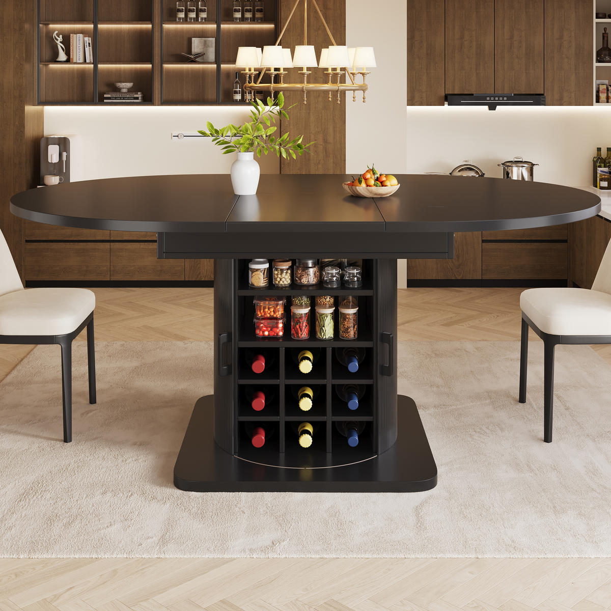 ESSTISCH Ausziehbar Stauraum MDF Schwarz - Schwarz, Metall (118/118/76cm) - FLIEKS