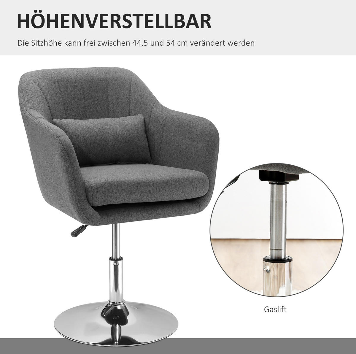 DREHSTUHL 60/91/60 cm Dunkelgrau aus Polyester höhenverstellbar - Dunkelgrau, Kunststoff (60/91/60cm) - OKMYHOME