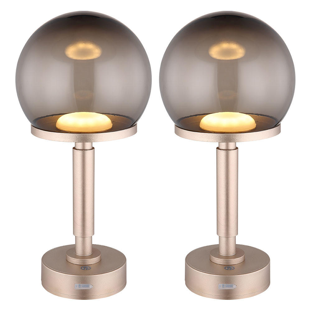 LED TISCHLEUCHTE HAKU Champagner 2er Set - Champagner, Kunststoff (15/15/31.5cm) - Globo Lighting