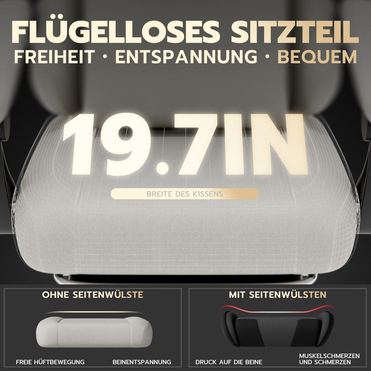 GAMING-STUHL ergonomischer, Bürostuhl mit Fußstütze & Lendenstütze - Weiß, Textil (65/114/65cm)