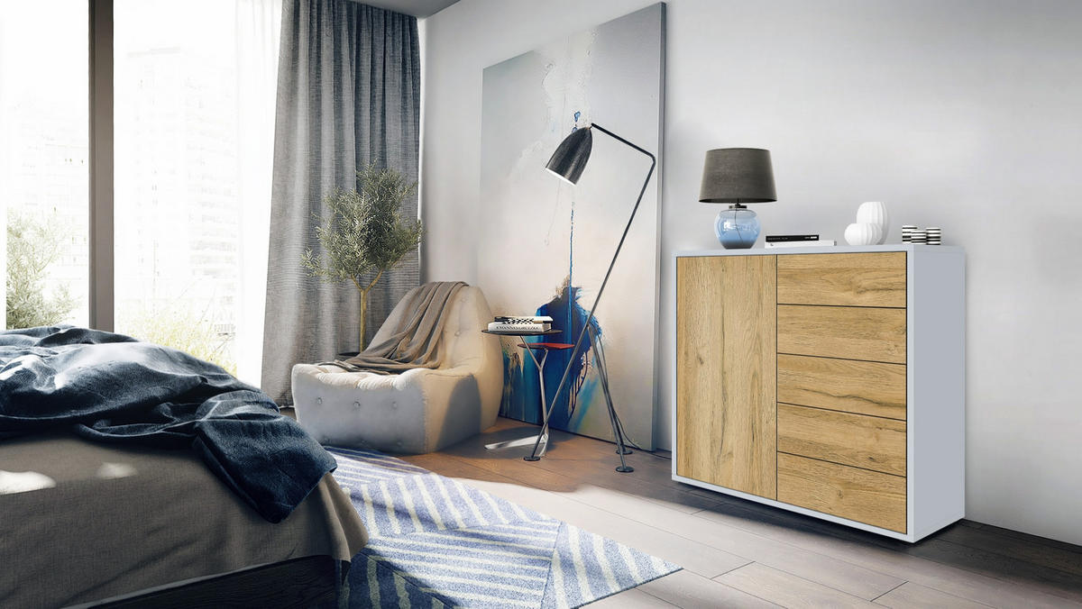 KOMMODE Ben Front in Eiche Nature - Eichefarben, Holzwerkstoff (79/74/36cm) - Vladon