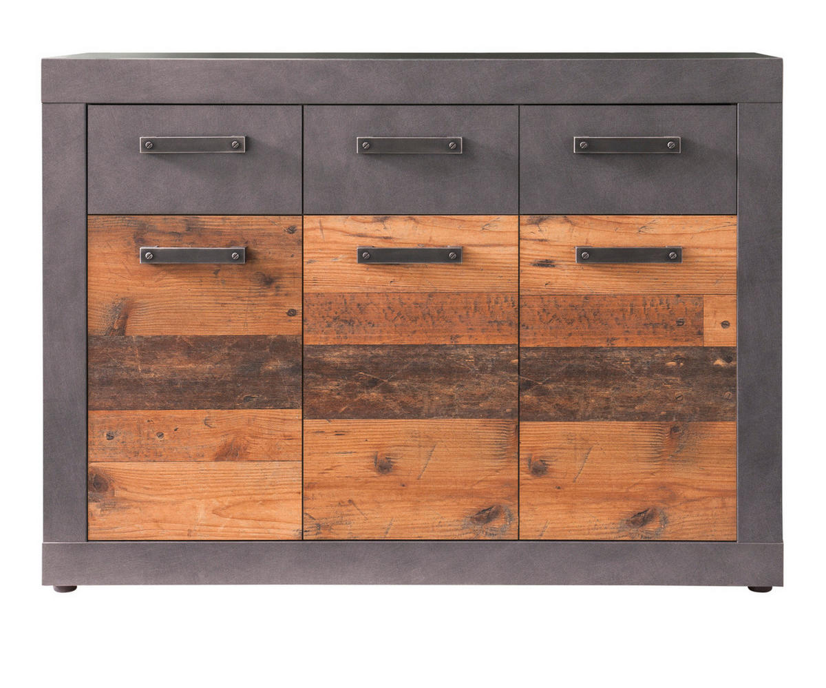 SIDEBOARD Used Wood Altholz Design mit Grau 117 cm, Kommode mit viel Stauraum - Silberfarben/Schwarz, Holzwerkstoff/Kunststoff (117/86/37cm) - Top.Furn