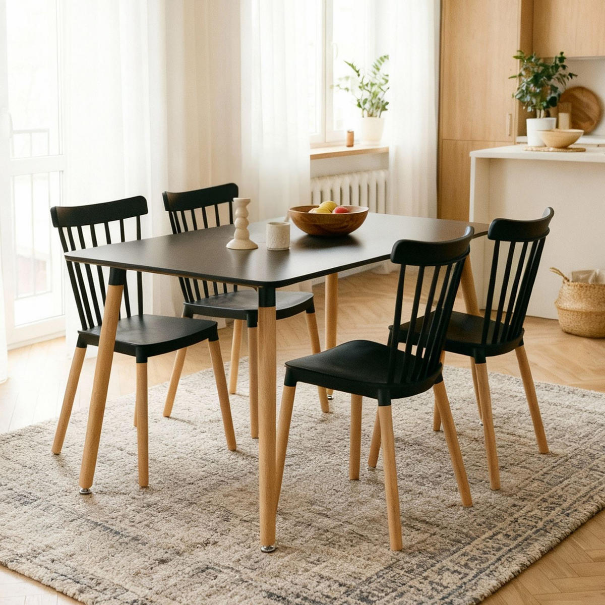 ESSGRUPPE SHANNON/RAVI 5er Set schwarz - Schwarz, Holz/Holzwerkstoff - IDIMEX