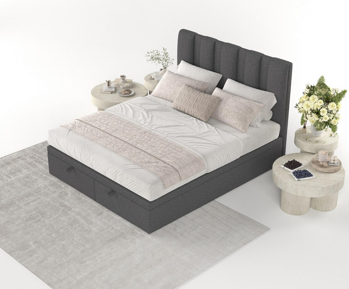 POLSTERBETT Orta mit Stauraum 120/200 cm Anthrazit im Megan Stoff - Anthrazit/Schwarz, Holz/Holzwerkstoff (120/200cm) - AltaBeds