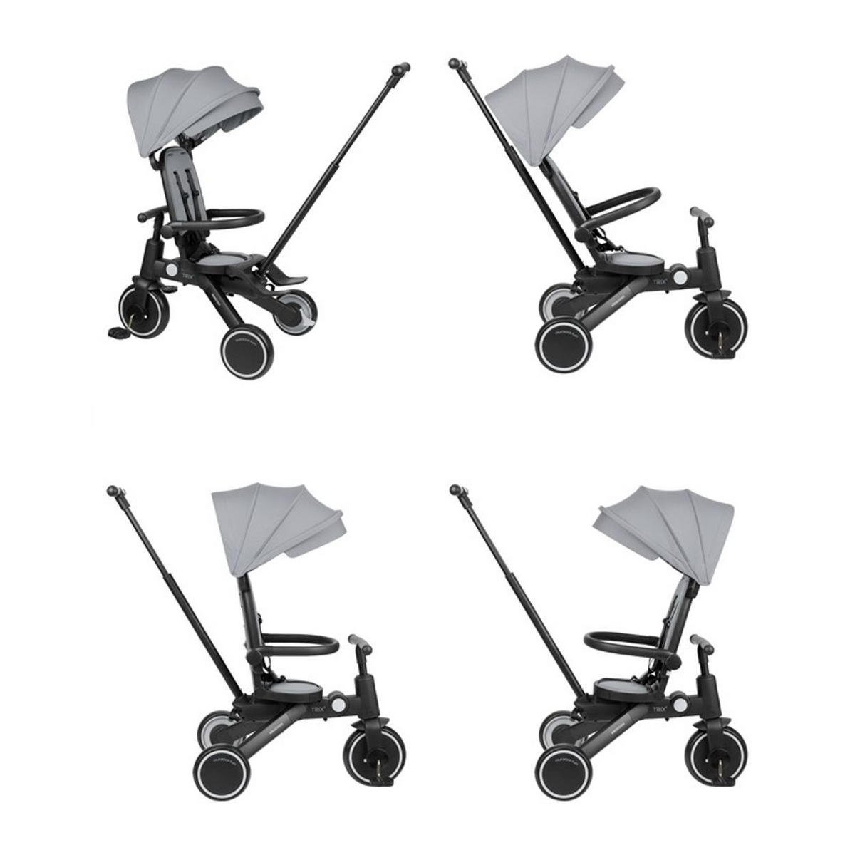 DREIRAD 5 in 1 Trix 2 grau zusammenklappbar, verstellbare Rückenlehne, Gurt - Grau, Metall (54/52/98cm) - Kikka boo