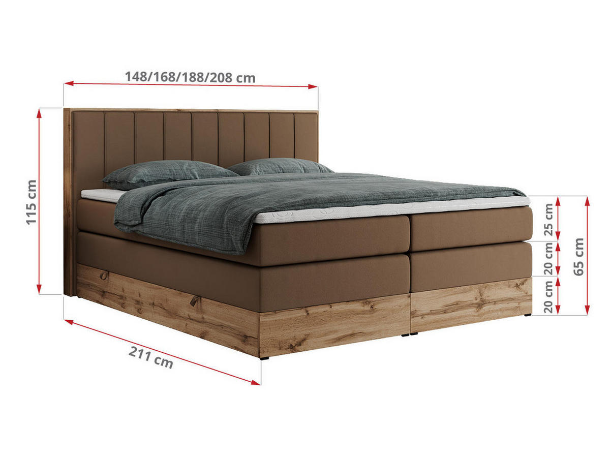 BOXSPRINGBETT BELLISSIMO KING 140/200 Braun Kunstleder - H3 - Braun, Holz/Textil (140/200cm) - MKS