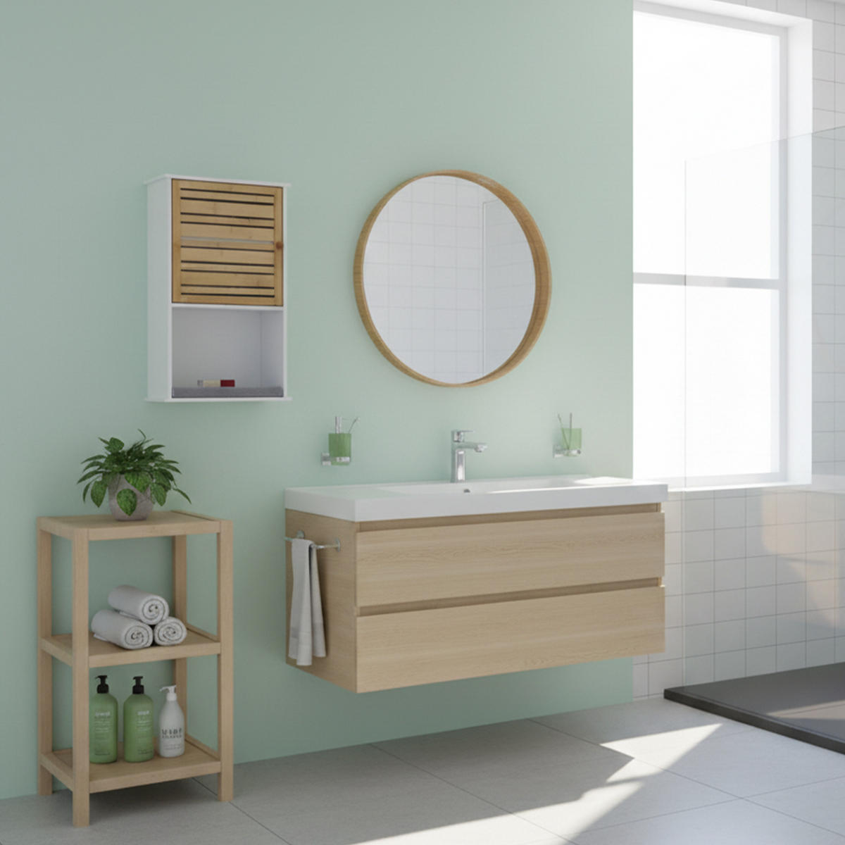 HÄNGESCHRANK - Silberfarben/Weiß, Holz/Holzwerkstoff (40/70/20cm) - Relaxdays