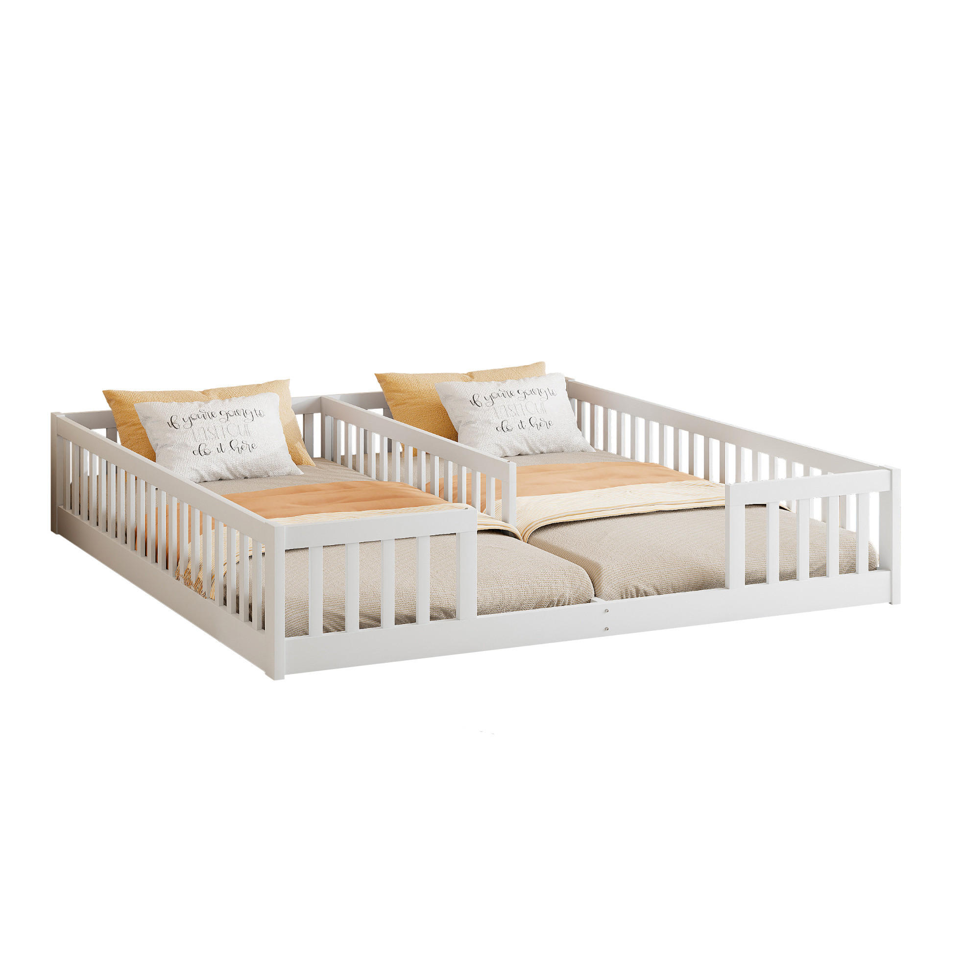 KINDERBETT Kindereinzelbetten 90/200 cm mit Sicherheitsgitter und 2 Liegeflächen aus Kiefer, Weiß - Weiß, Holzwerkstoff (90/200cm) - Redom