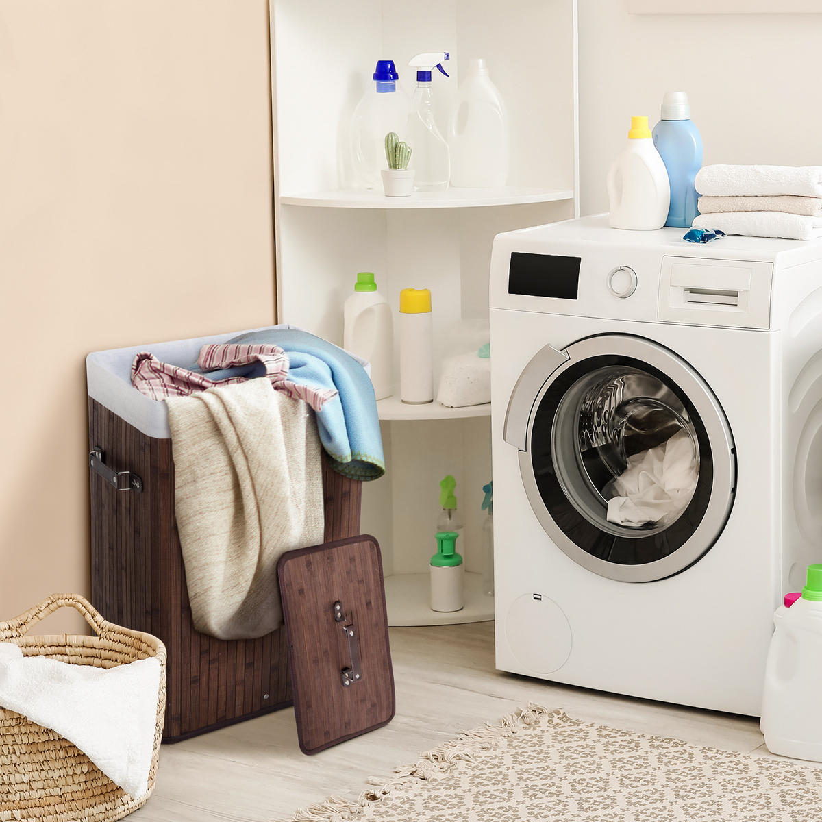 WÄSCHEKORB, Bambus, Dunkelbraun - Dunkelbraun, Naturmaterialien (30/60/40cm) - HOMCOM