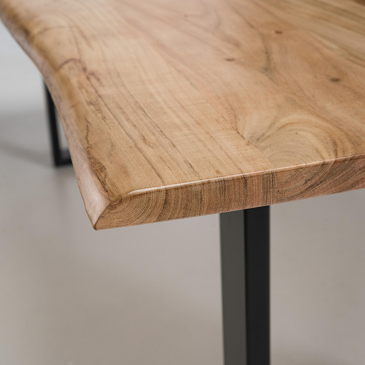 ESSTISCH mit Massivholzplatte - Metall / Massivholz - Akazie Braun / Schwarz - Schwarz/Braun, Holz/Metall (100/200/76cm) - home24