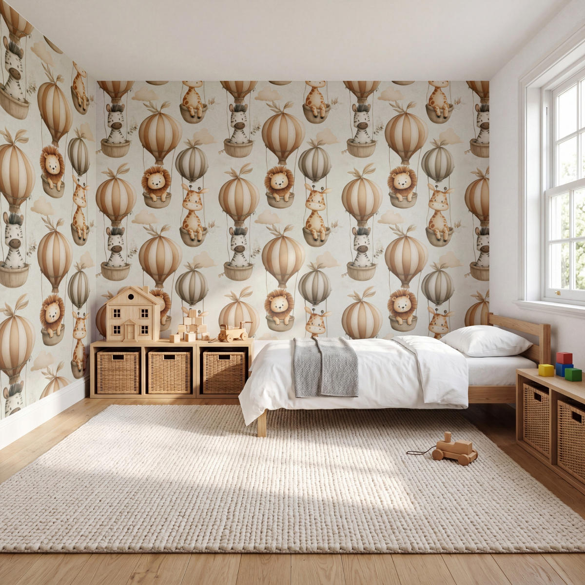 KINDERTAPETE - Safari - Heißluftballons - Taupe - 450x280 cm - Beige, Papier (450/280cm) - OnlyWow