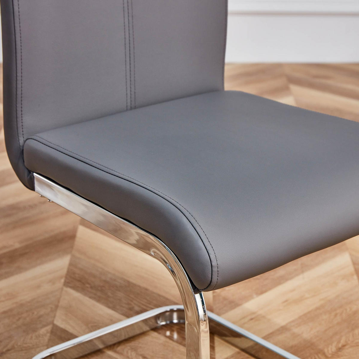 FREISCHWINGER 4er Set Kunstleder Grau Metallgestell 120kg - Grau, Leder (42/100/54cm) - FLIEKS