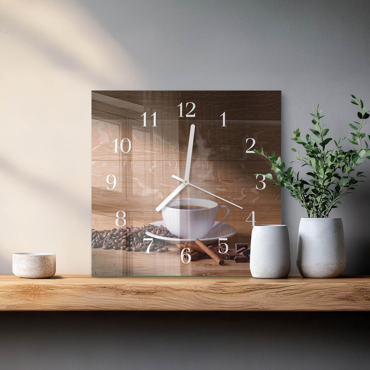 WANDUHR 30x30 cm - Kaffee - Braun, Glas (30/30/0.4cm) - TULUP