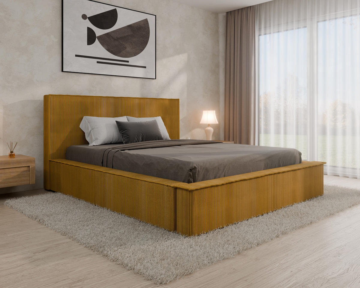 POLSTERBETT SANA 160x200cm, ohne Matratze, Currygelb - Currygelb, Holz (160/200cm) - Homesy