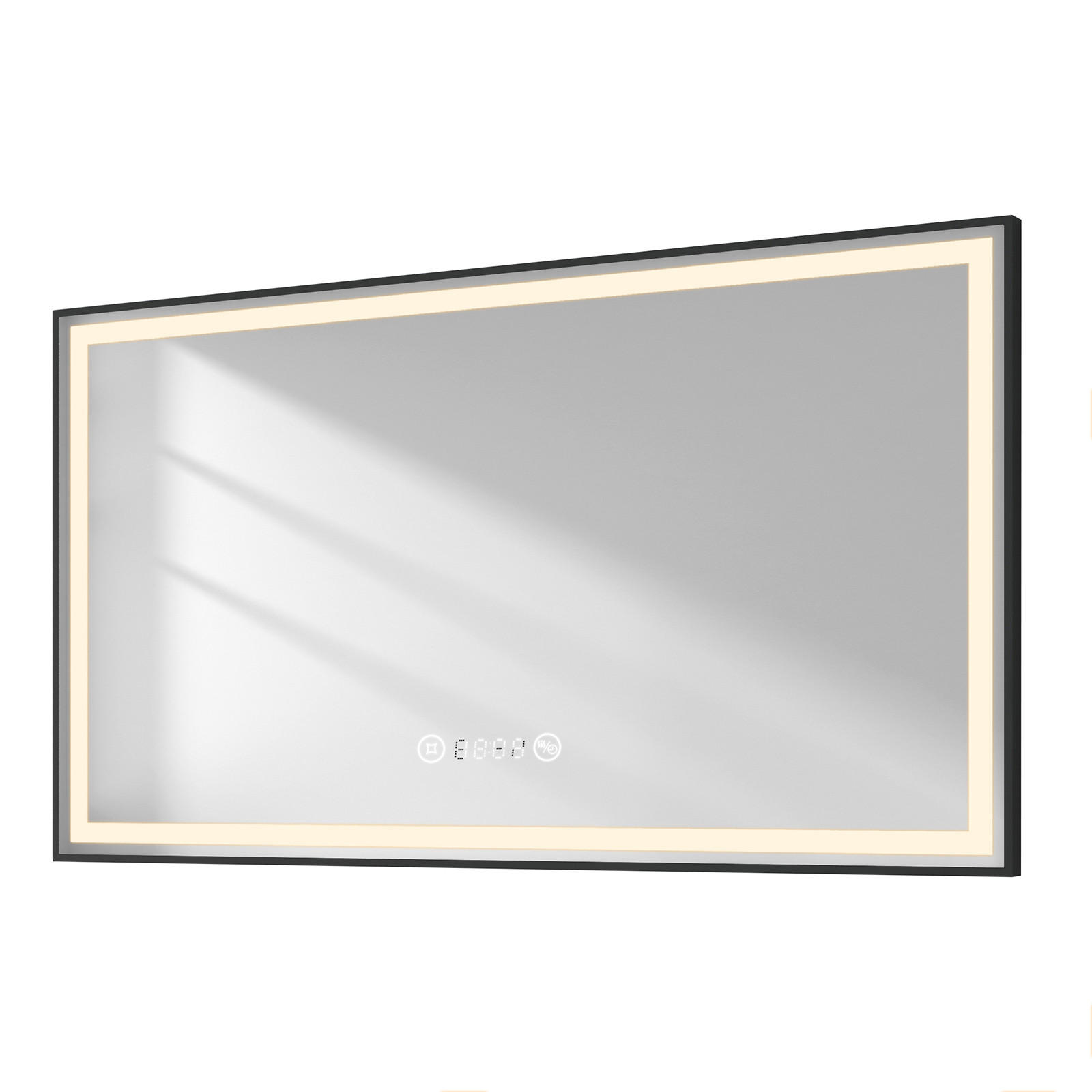 BADSPIEGEL mit Beleuchtung Schwarzer Rahmen 120/70 cm - Weiß, Glas (70/4/120cm) - EMKE