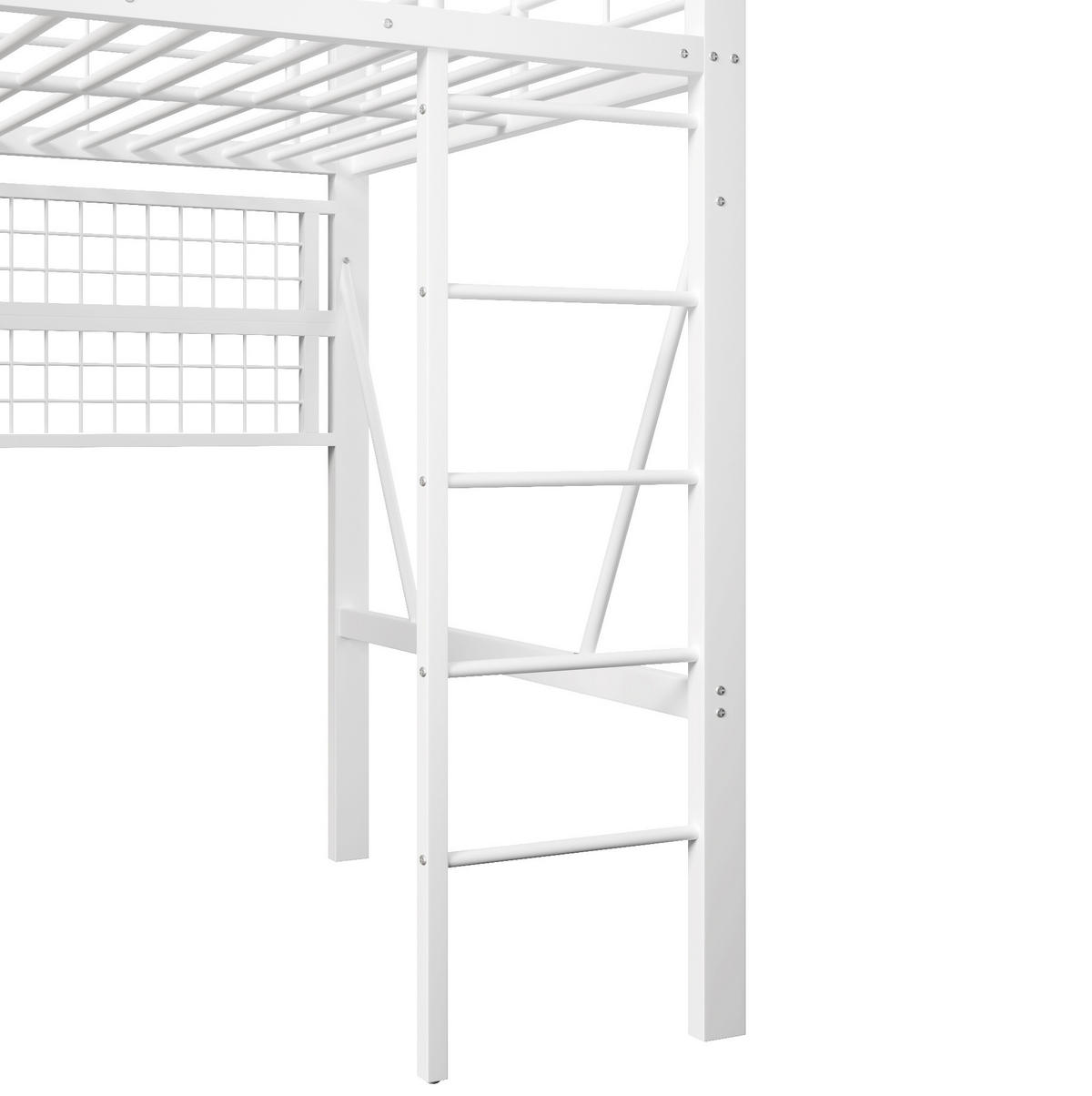 HOCHBETT aus Metall und MDF 140x200 cm Weiß mit LED-Beleuchtung, Ablagefach und Hängenetz - Weiß, Metall (140/200cm) - IVMEU