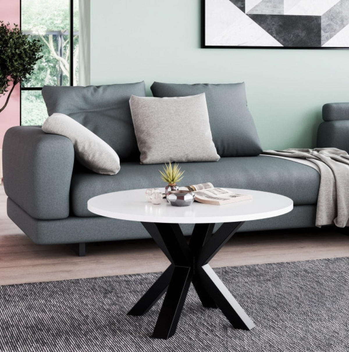 TISCH Weiß NEO Rund Metallbasis 58 cm - Weiß, Holzwerkstoff (58/58/45cm) - Sepro Meble