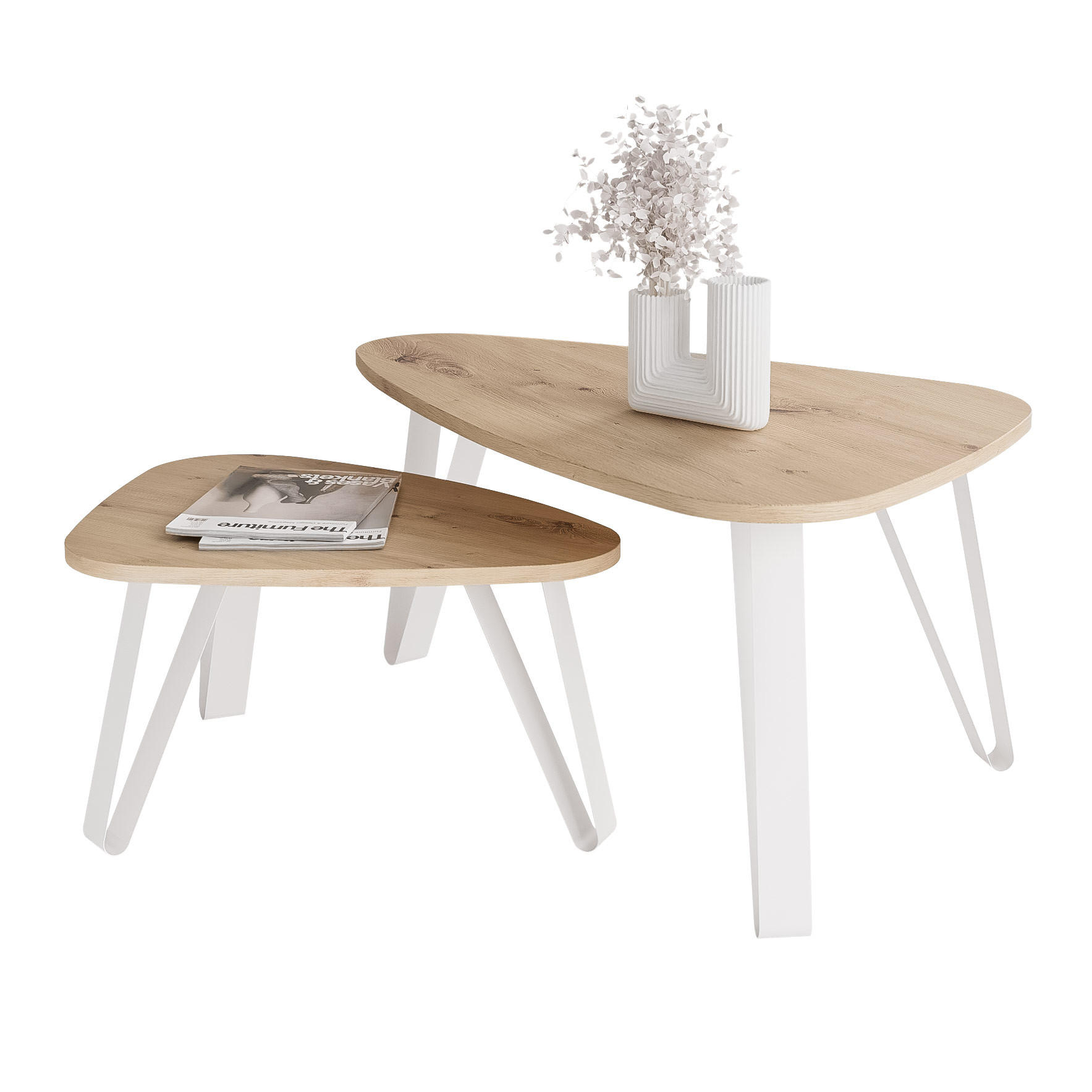 SATZTISCH NOA Stahlgestell, Freiform, Weiß / Artisan-Eiche - Eiche Artisan/Weiß, Holzwerkstoff/Metall (94/60/42cm) - Idohome