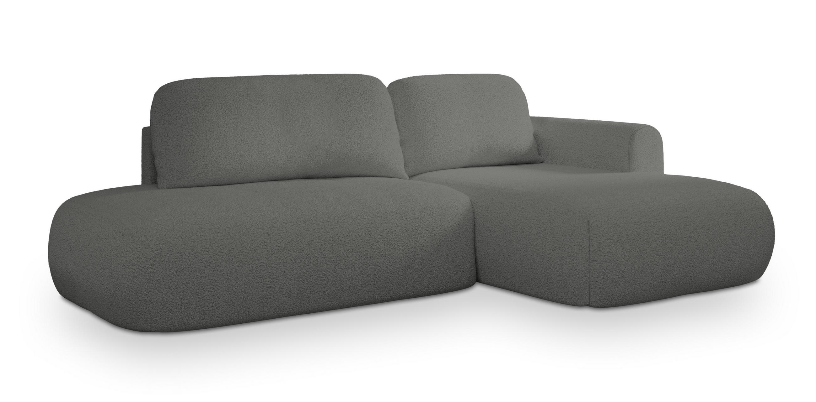 ECKSOFA NUVIRA R-S Grau Boucle-Stoff mit Schlaffunktion - Grau, Holz (274/165cm) - MASSENO