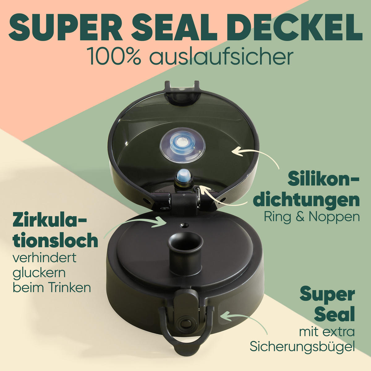 TRINKFLASCHE 1L - auslaufsichere - 1-Klick-Verschluss - BPA - freie - Türkis - Türkis, Kunststoff (1L) - Blumtal