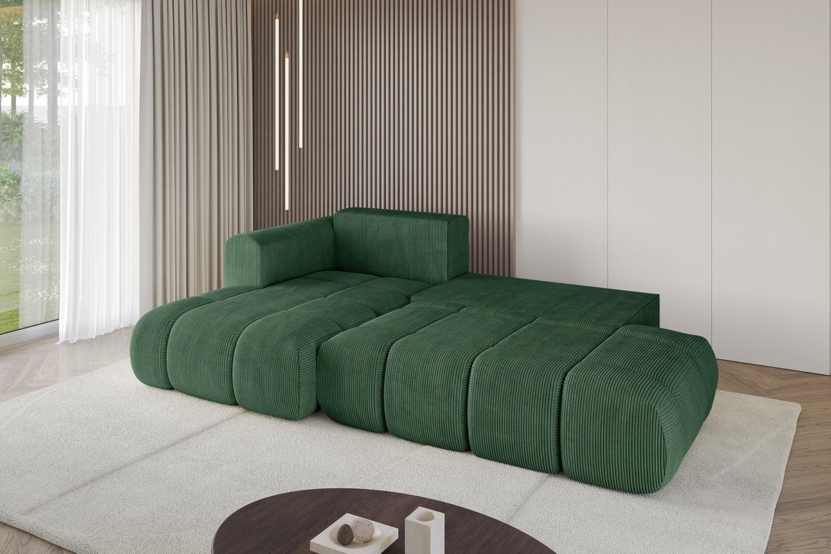 ECKSOFA Ottomane Links CLOUD-L 289x180x40 Grün Cord - Grün, Holzwerkstoff/Kunststoff (180/289cm) - ALTDECOR