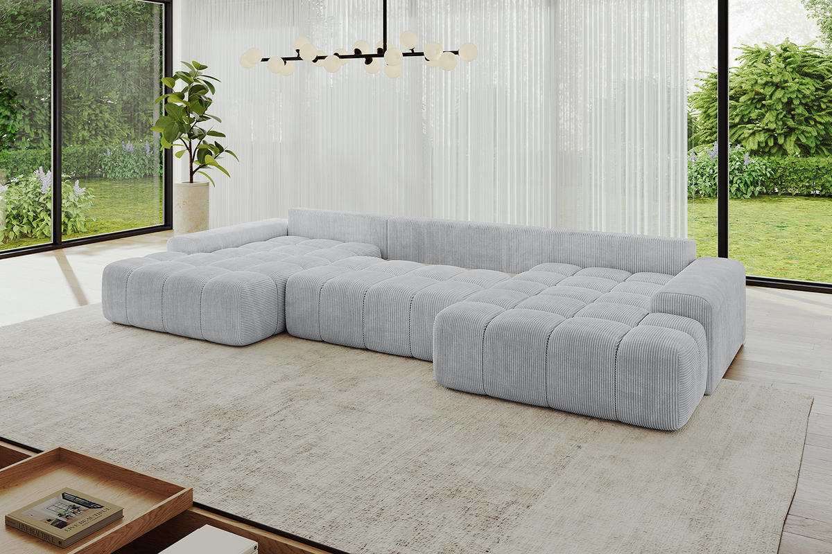 WOHNLANDSCHAFT ENSI-U - 353x164x69 cm Grau - Grau, Holzwerkstoff/Kunststoff (357/69/164cm) - ALTDECOR