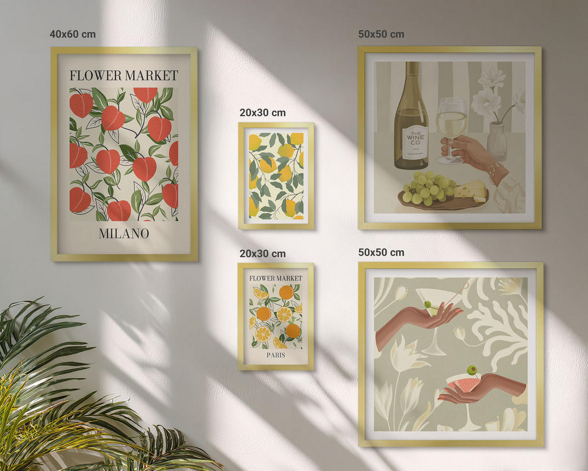 BILDER SET 5er Set - 50x50 cm & 20x30 cm & 40x60 cm Goldrahmen - Strandmotive, Muscheln, Wellen - Goldfarben, Kunststoff (40/60cm) - TULUP