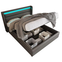 POLSTERBETT 140/200 cm Grau aus PU mit LED-Beleuchtung - Grau, Kunststoff (140/200cm) - OKMYHOME