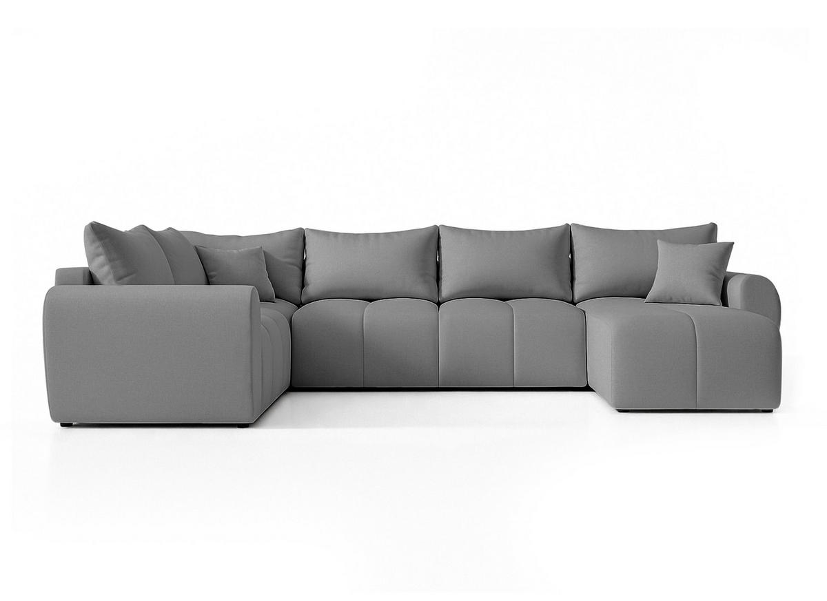 WOHNLANDSCHAFT Malatya U Form MAX Hellgrau 311/145/80 cm mit Schlaffunktion - Hellgrau/Schwarz, Kunststoff/Textil (303/80/208cm) - AX Living