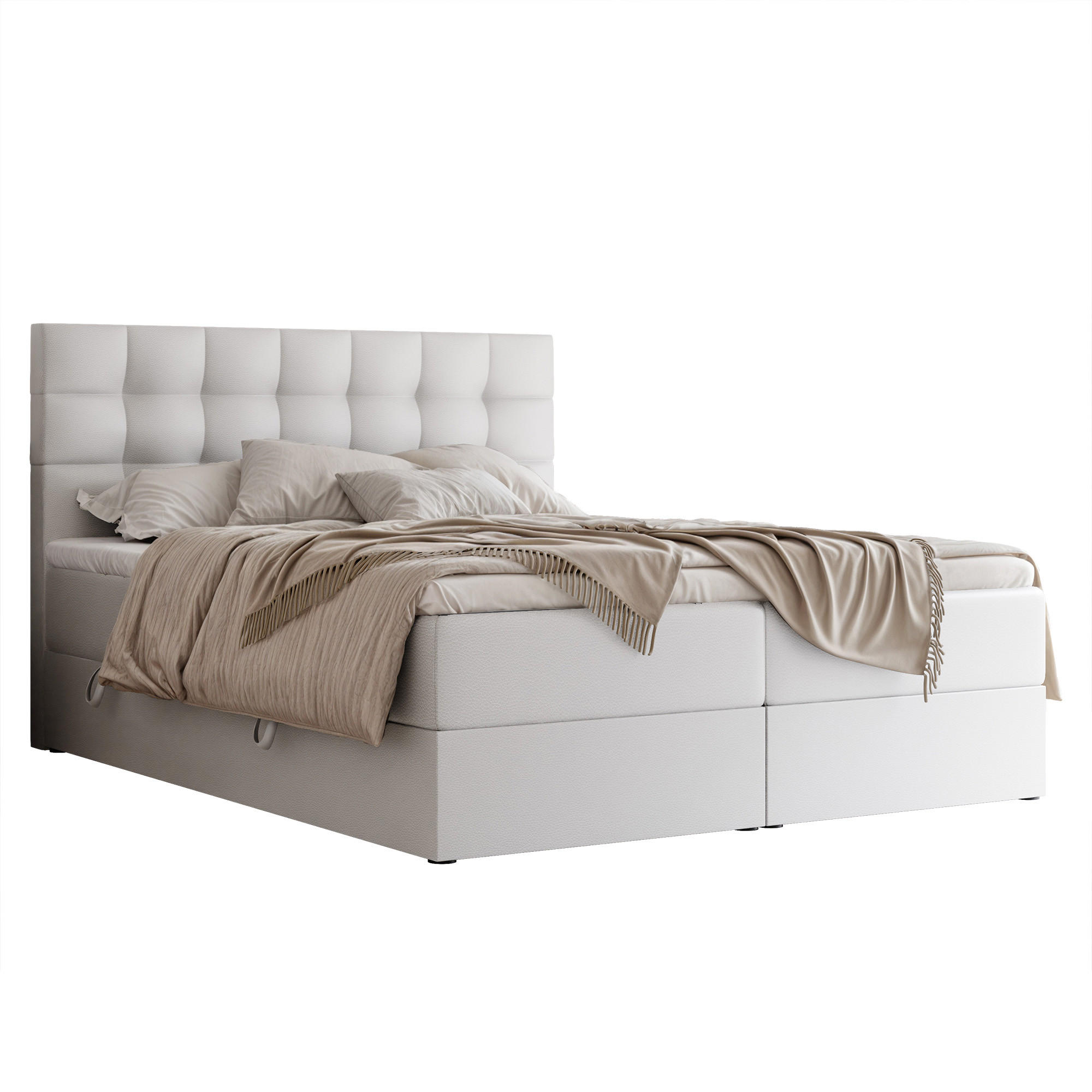 BOXBETT GRAND 200/200 cm, in Weiß, mit Matratze und Topper - Weiß, Holzwerkstoff/Textil (200/200cm) - Idohome