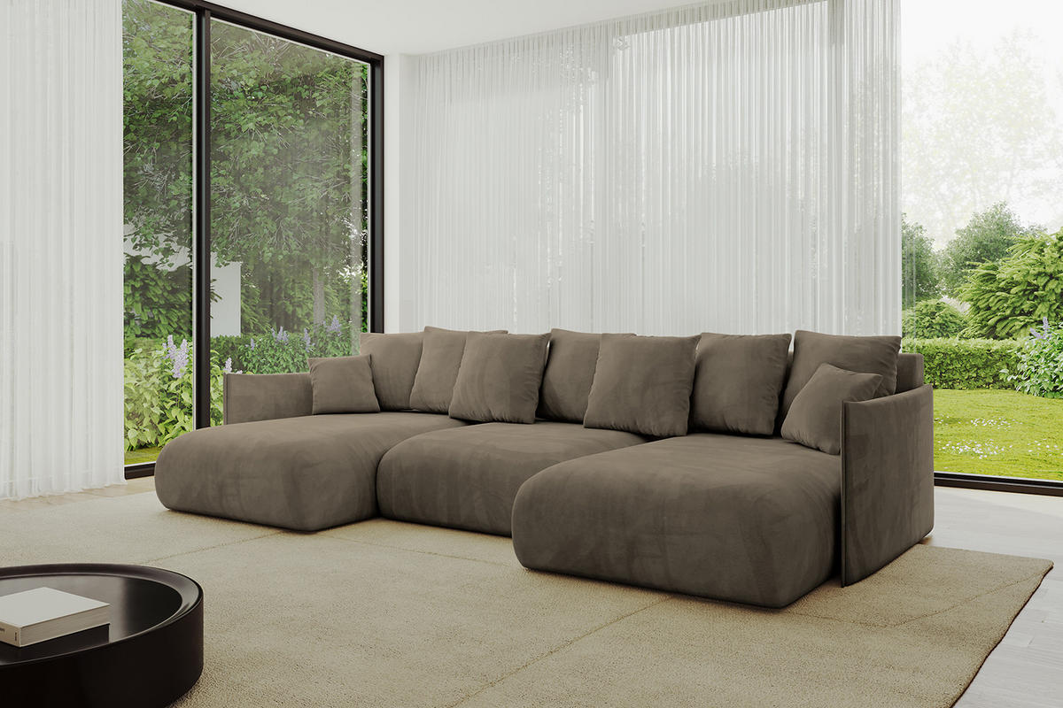 WOHNLANDSCHAFT mit Schlaffunktion und Bettkasten ONESK-U 317x177x72 Braun Velours - Braun, Holzwerkstoff/Kunststoff (317/72/177cm) - ALTDECOR