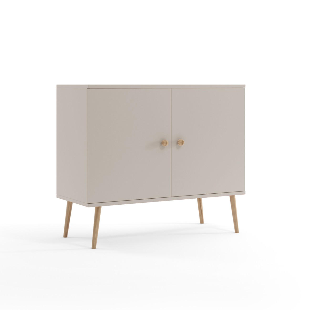 KOMMODE Ikon Kaschmir, Zweitürig mit Holz Beine - Kaschmir/Beige, Holz/Holzwerkstoff (100/85/42cm) - Bettso