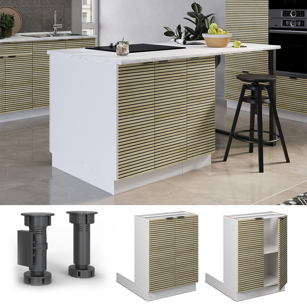 KUCHYŇSKÝ OSTRŮVEK Fame-Line Dubový panel - bílá/barva dubu, kompozitní dřevo (60/82/30cm) - Vicco