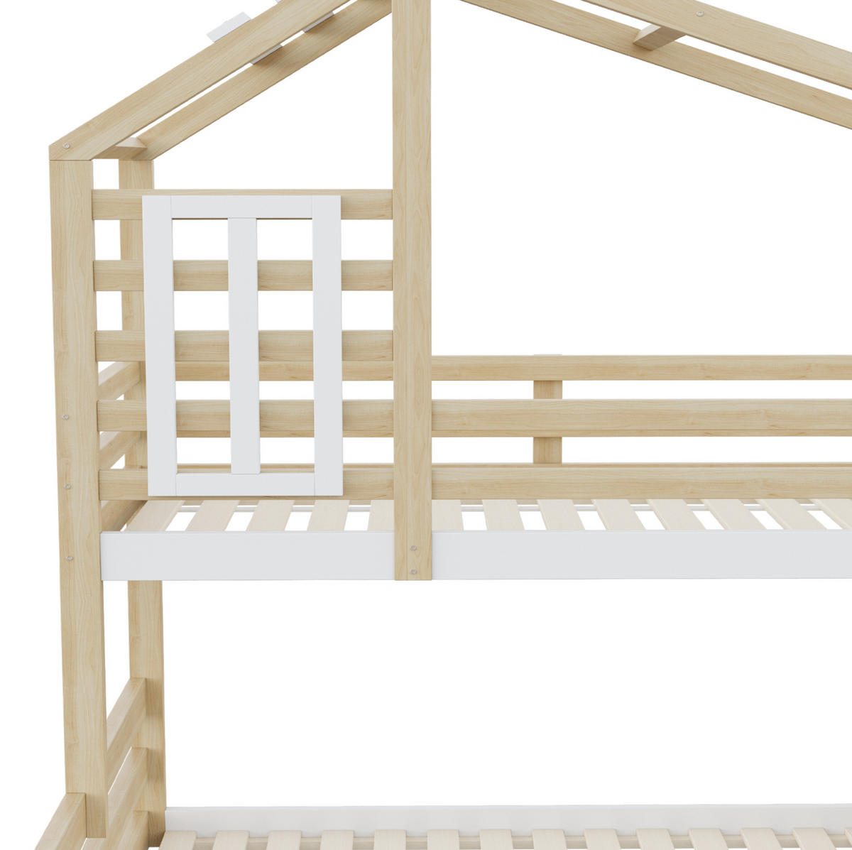 ETAGENBETT aus Kiefernholz und MDF Natur mit Stauraumtreppe, Hausdesign und Fenstern - Naturfarben, Holz (90/200cm) - IVMEU