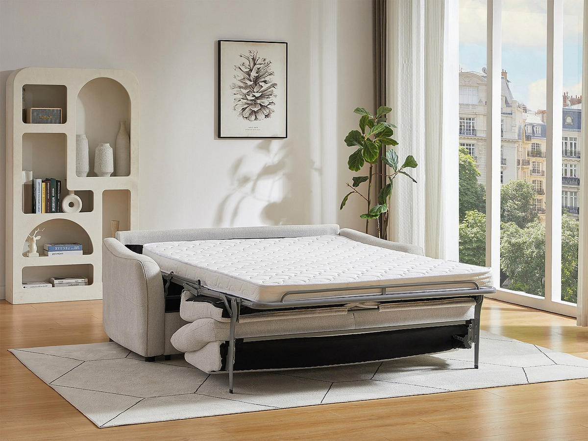 SCHLAFSOFA Express 3-Sitzer - Stoff Beige - SOVANIA - Beige, Textil (193/99/99cm) - Vente-Unique