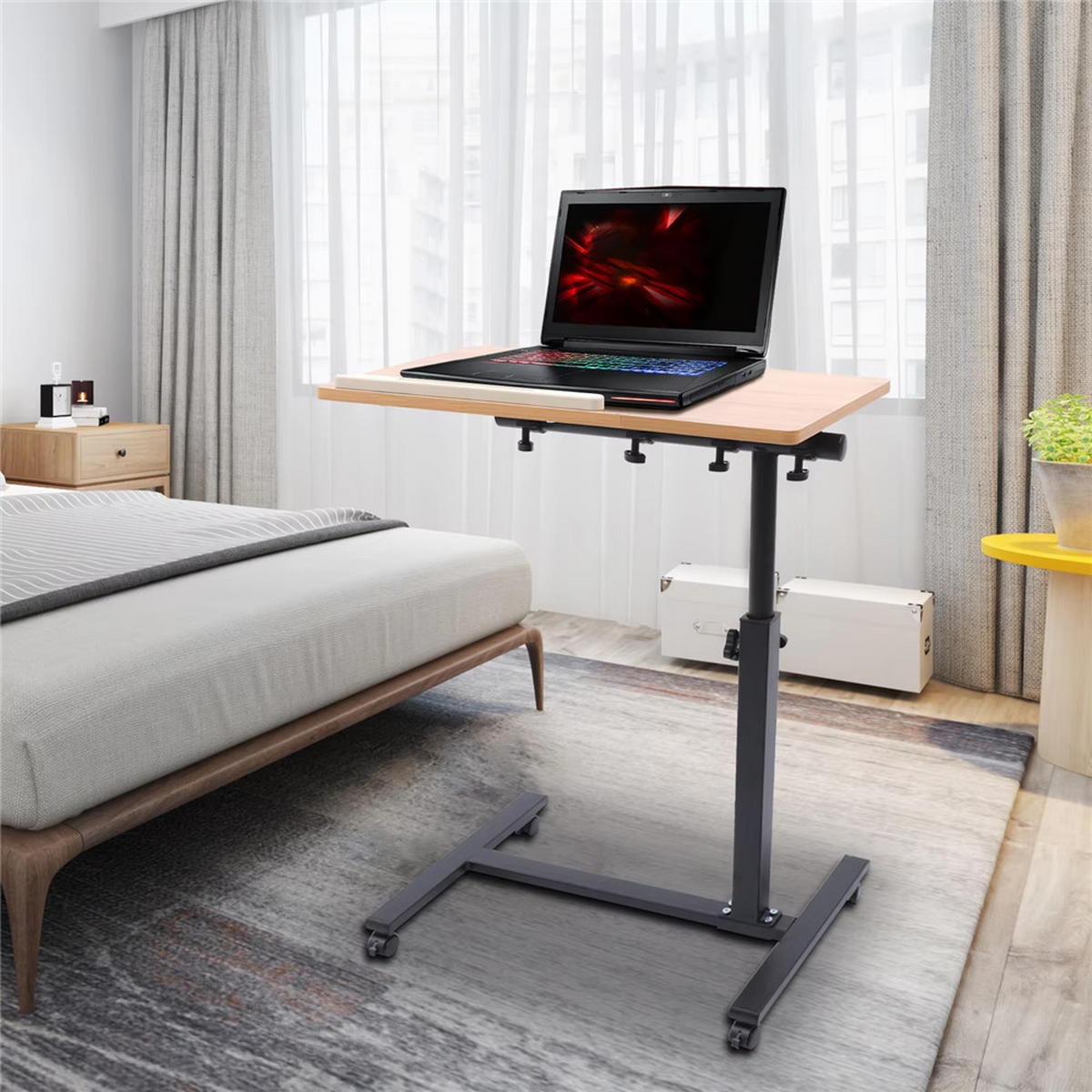 SCHREIBTISCH 57/41/58cm, Drehbar Laptop-Rolltisch - Naturfarben, Metall (41/57/58cm) - Kaket