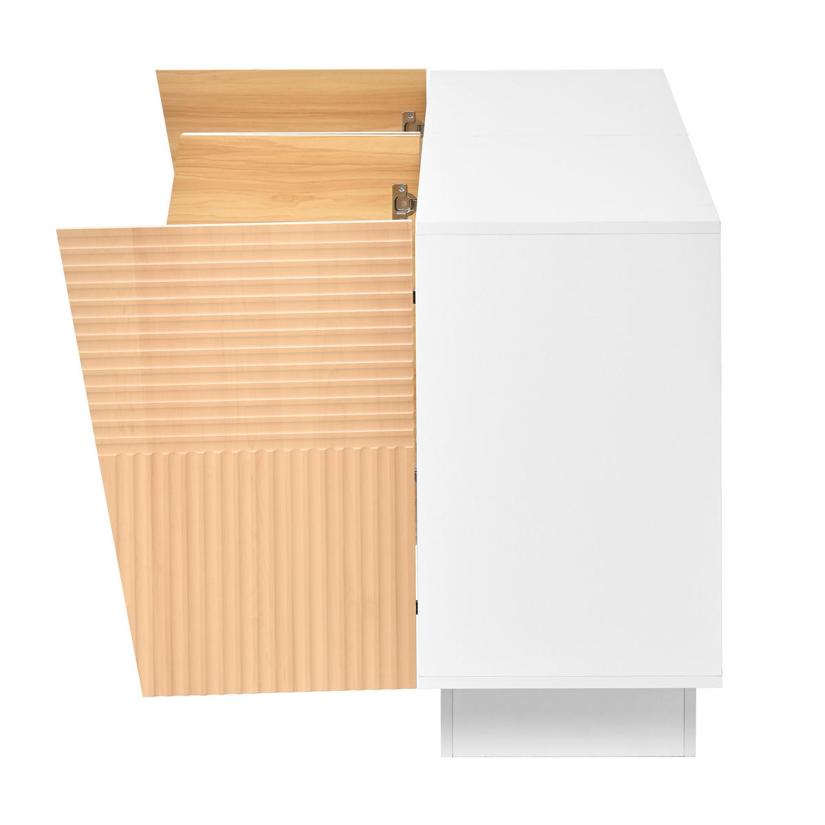 SIDEBOARD geometrische Rillen 4 Türen Stauraum modern - Weiß, Holzwerkstoff (40.5/72/160cm) - FLIEKS