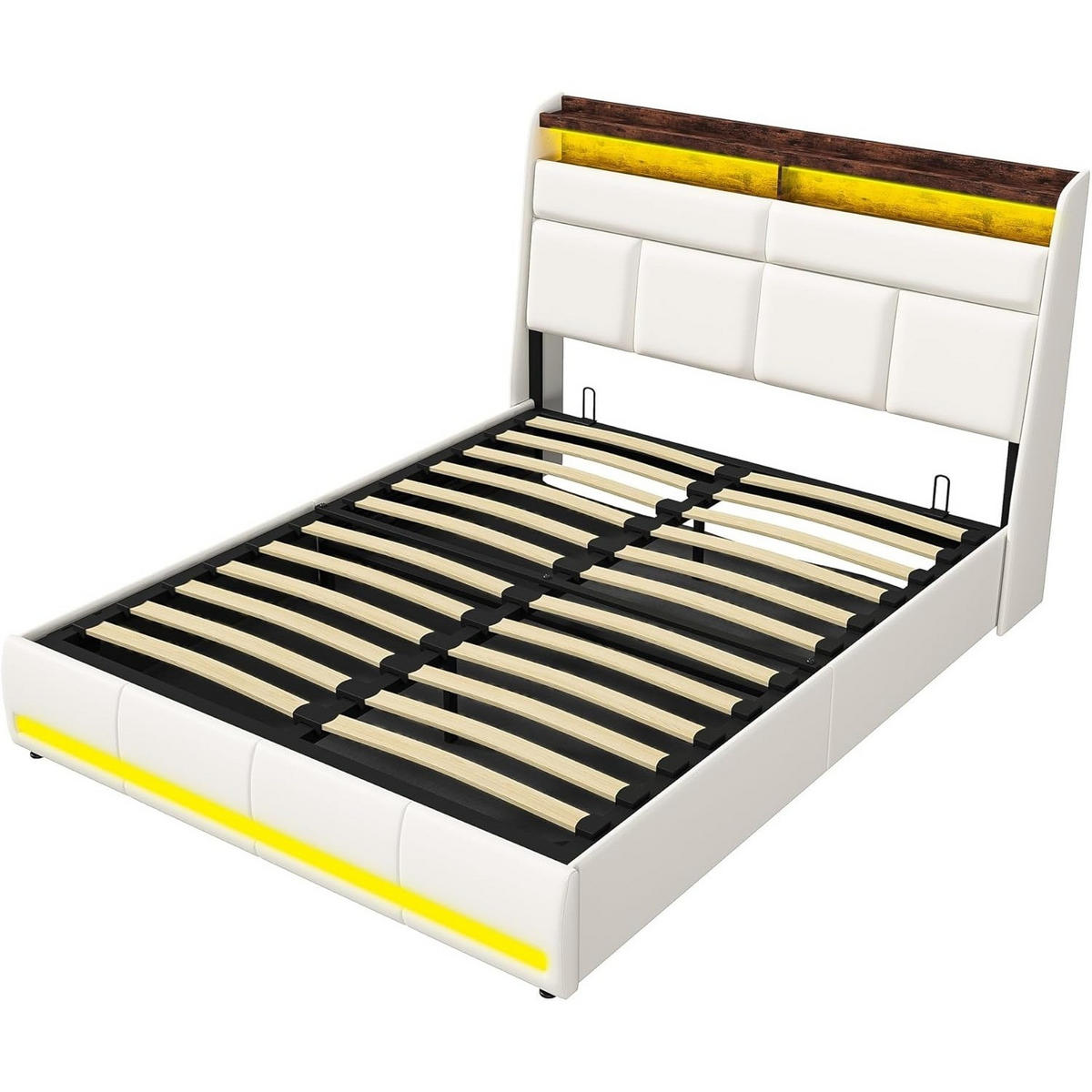 POLSTERBETT LED Stauraum Weiß 140/200 cm - Weiß, Holzwerkstoff - Kaket