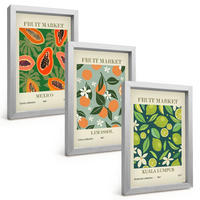 BILDER SET 3er Set - 20x30 cm Silberner Rahmen - Vintage-Poster mit Früchten - Silberfarben, Kunststoff (20/30cm) - TULUP