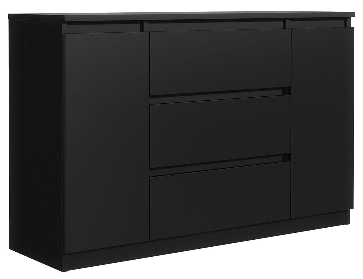 KOMMODE mit 3 Schubladen 2 Schranktüren 140 cm Schwarz - Schwarz, Holzwerkstoff (140/39/78.2cm) - MebLocker