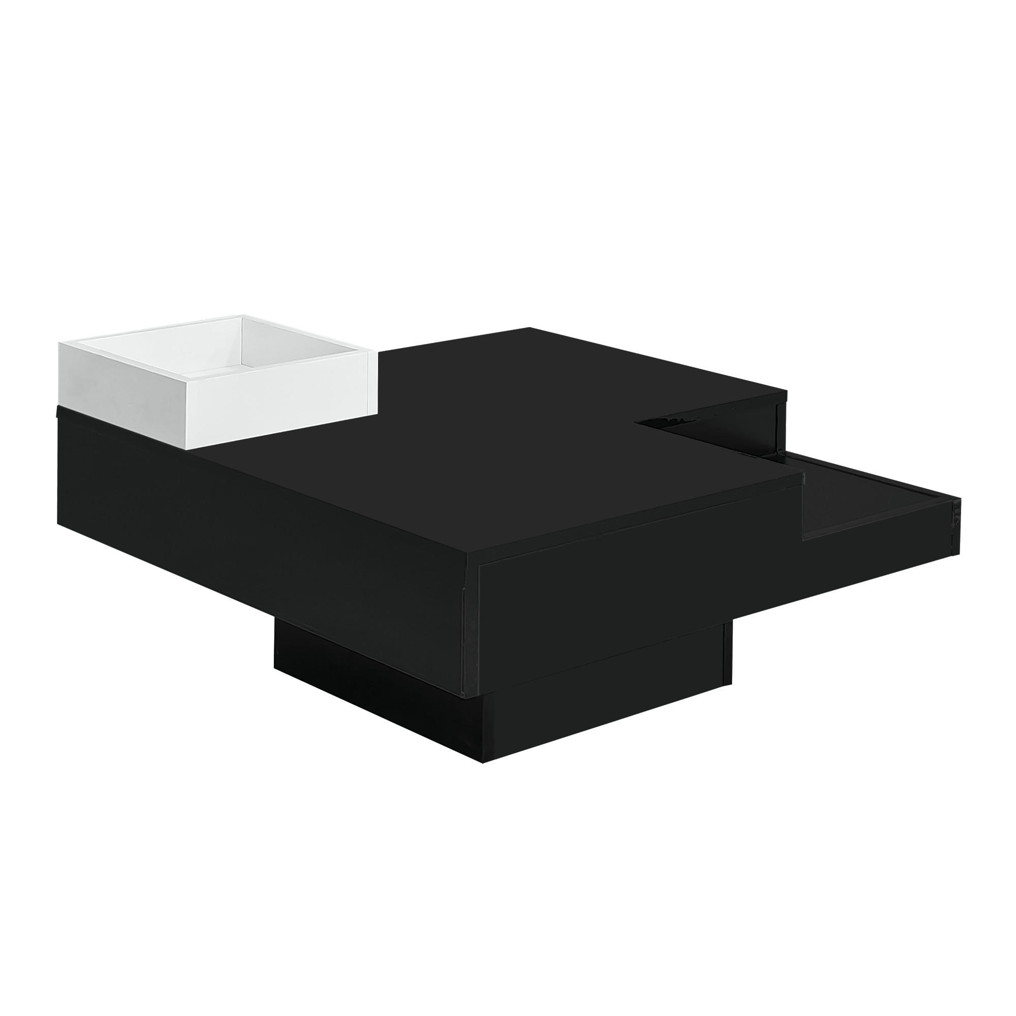 COUCHTISCH 72/72/30 cm Schwarz und Weiß mit abnehmbarer Aufbewahrungsbox und LED-Lichteffekt - Schwarz, Holzwerkstoff (72/72/30cm) - OKWISH