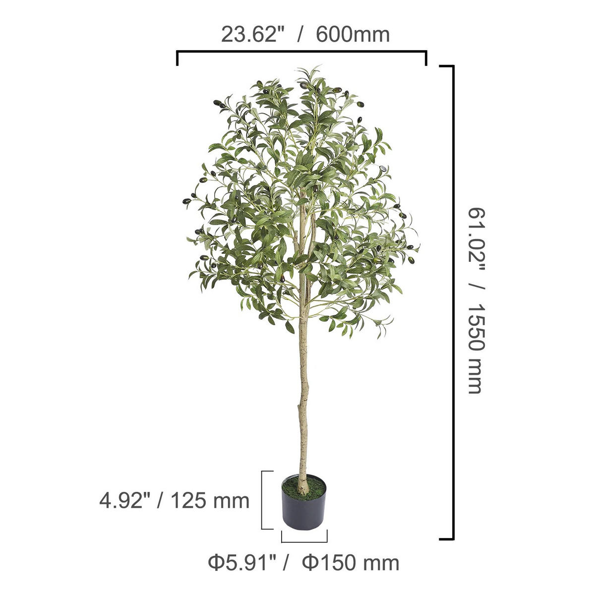 KUNSTPFLANZE OliveStyle Grün 150 cm - Grün, Kunststoff (150cm) - Coonoor
