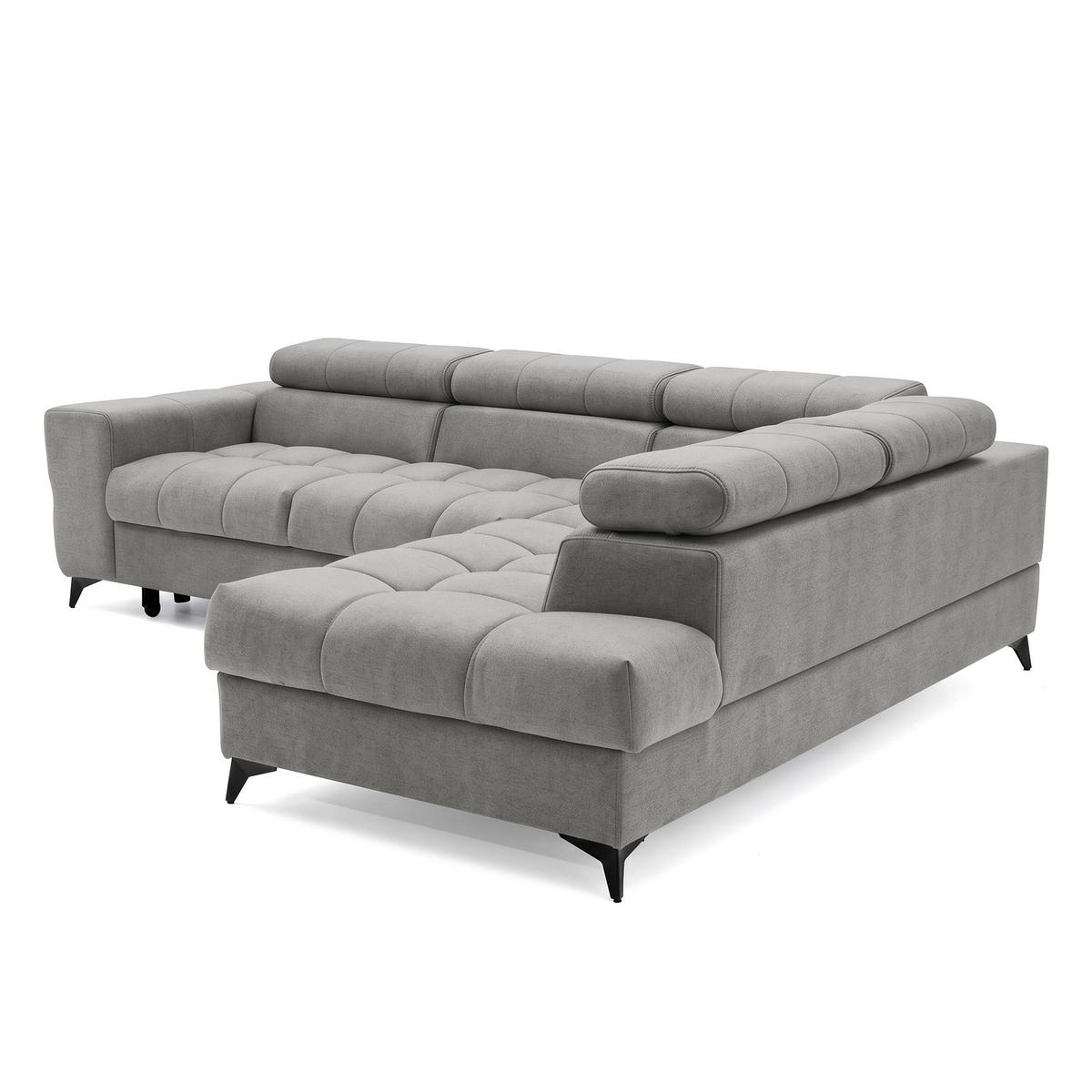 ECKSOFA PUDDING L Rechts mit Schlaffunktion 125x195 Velours Grau - Schwarz/Grau, Holz/Textil (275/203cm) - Muffo