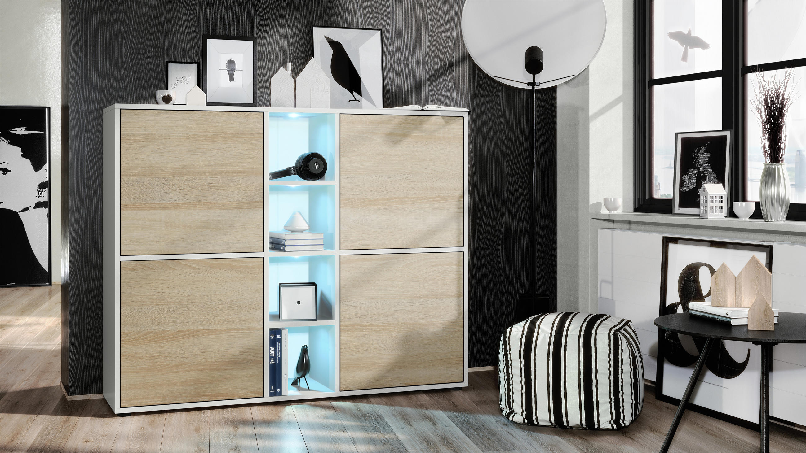 HIGHBOARD Cuba Türen in Eiche sägerau - Eiche San Remo, Holzwerkstoff (130.5/105.5/35.5cm) - Vladon