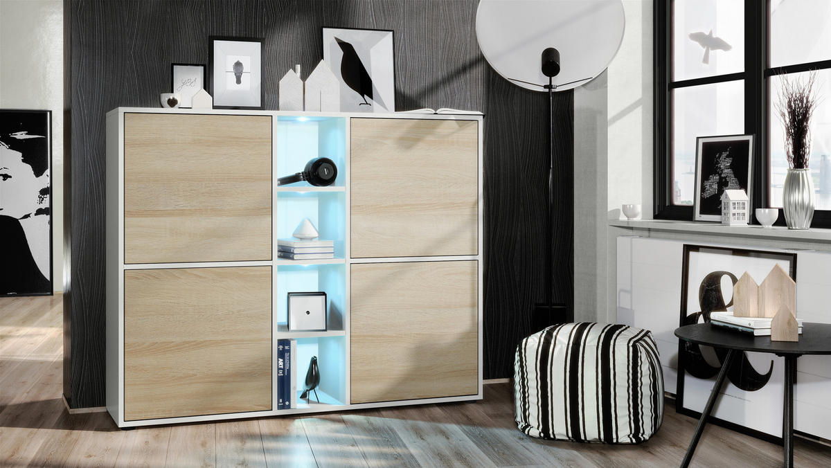HIGHBOARD Cuba Türen in Eiche sägerau - Eiche San Remo, Holzwerkstoff (130.5/105.5/35.5cm) - Vladon
