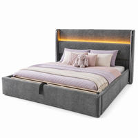 POLSTERBETT 180/200 cm in Grau Leinen mit Bettkasten, LED und USB/Type-C - Grau, Holzwerkstoff/Textil (180/200cm) - STILVORA