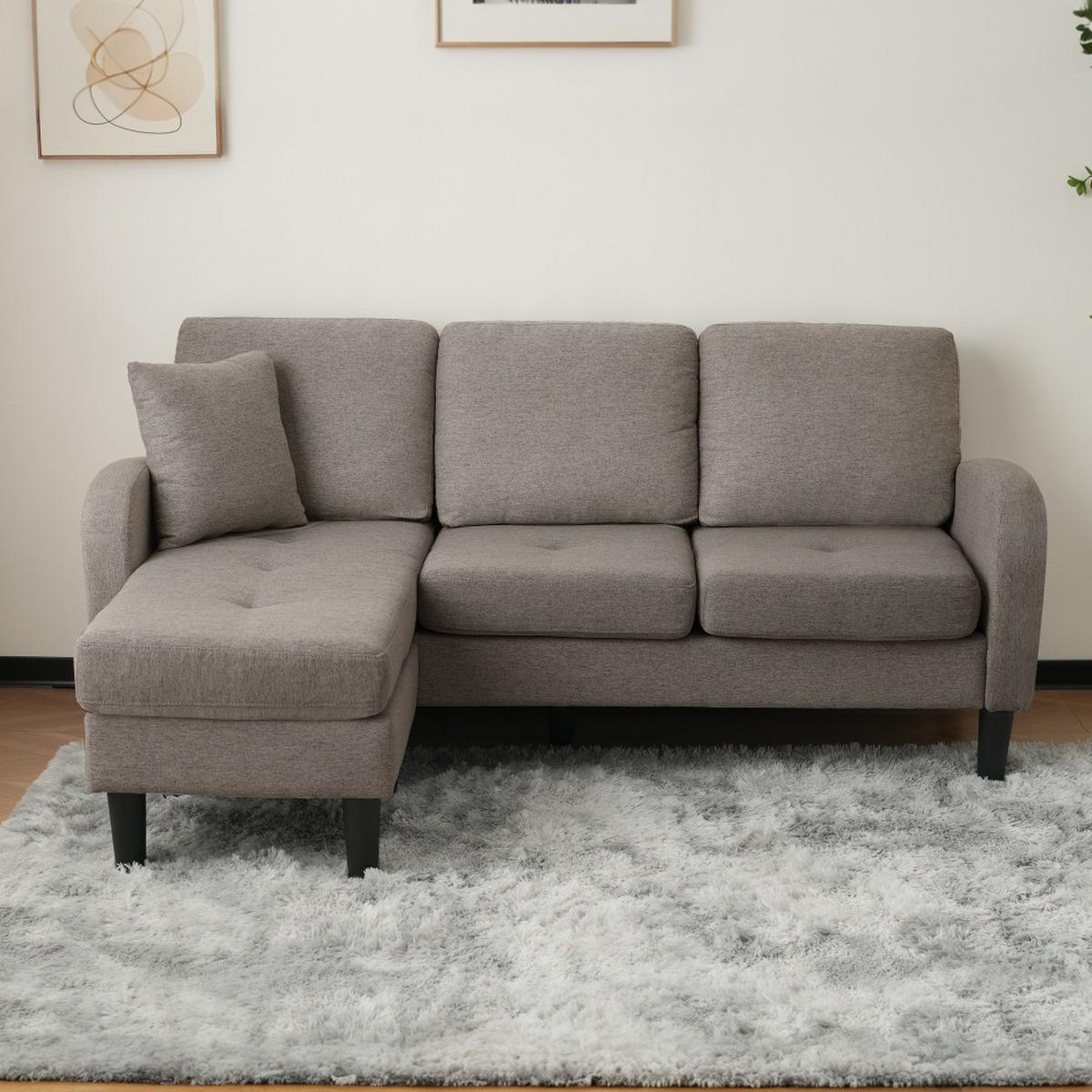 ECKSOFA 166 x 118 x 77 cm in Antikes Dunkelgrau mit Chaiselongue - Dunkelgrau, Kunststoff/Textil (118/185cm) - KOMHTOM