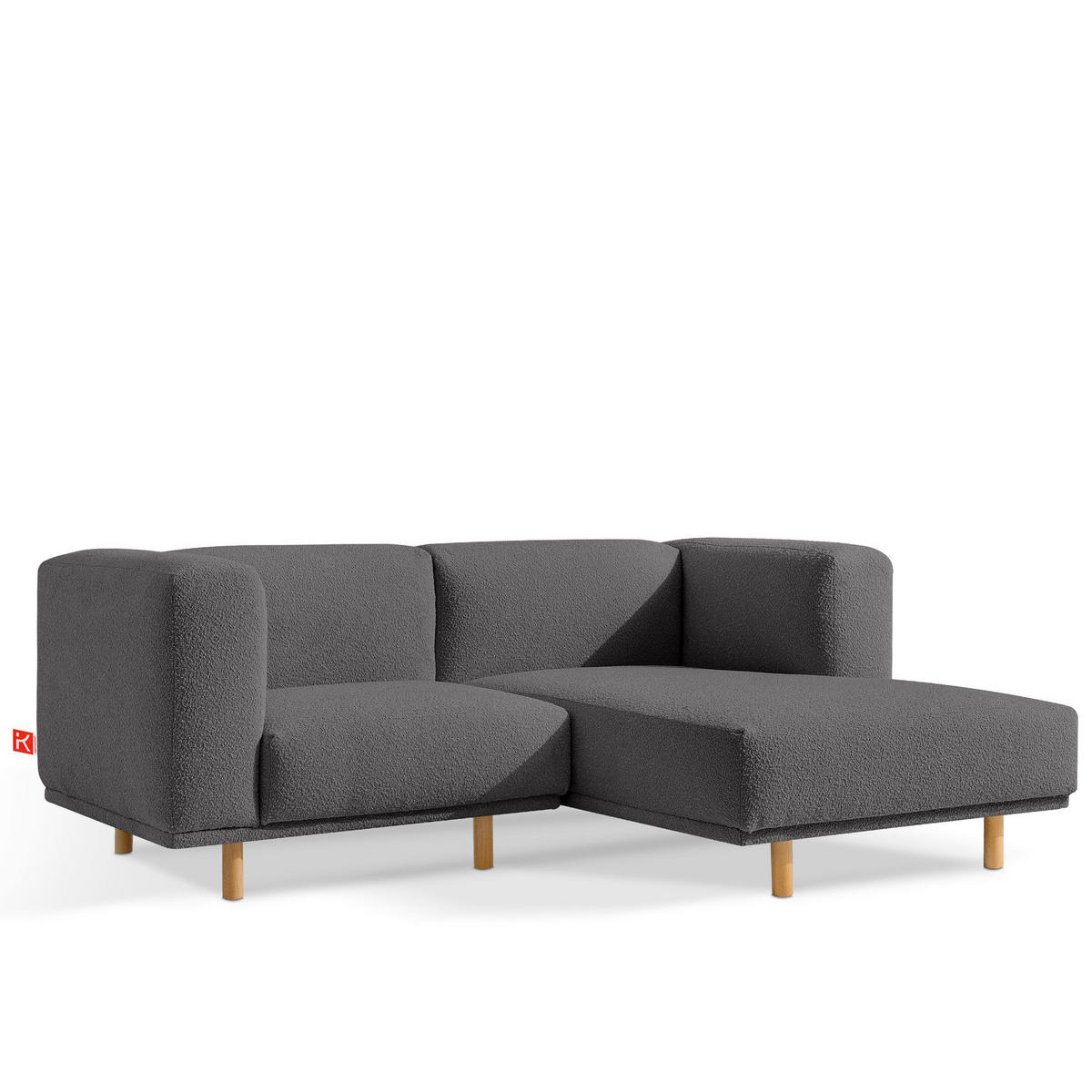 ECKSOFA-RECHTS FOSERO, Bouclé - Dunkelgrau/Buchefarben, Holz/Holzwerkstoff (204/155cm) - KONSIMO®